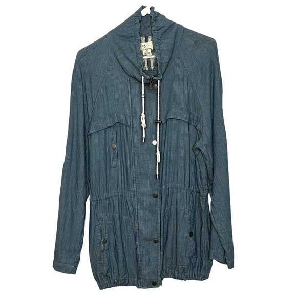 Andrea Jovine Blue Chambray Linger Length Lightweight Spring Weight Jacket Sz L - Picture 1 of 16